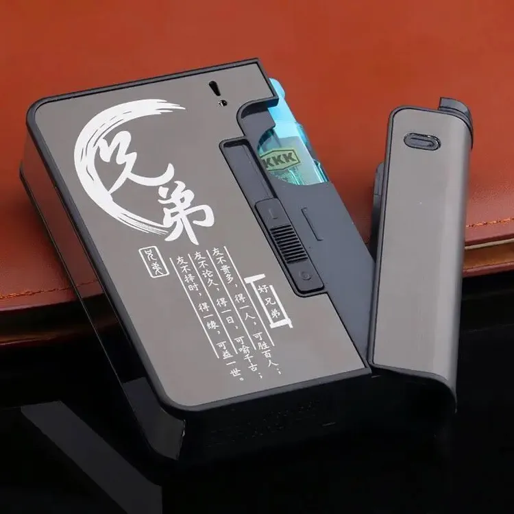 10支装创意烟盒自动弹烟便携打火机一体金属烟盒一次性火机可更换