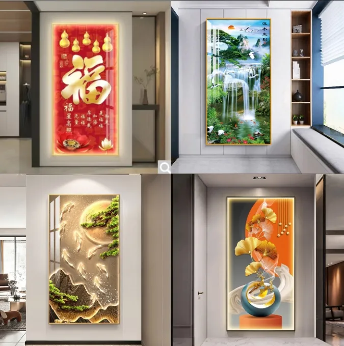 30款热门玄关挂画新中式走廊过道壁画高级感发光装饰画大气寓意好