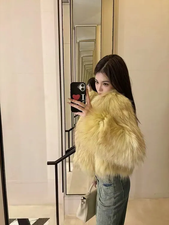 ’千金小姐‘貉子毛双面编织皮草外套女气质年轻款短款工厂直销