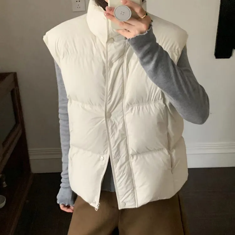 moge沫格825032羽绒马夹女2025早冬立领宽松保暖90白鸭绒马甲外套