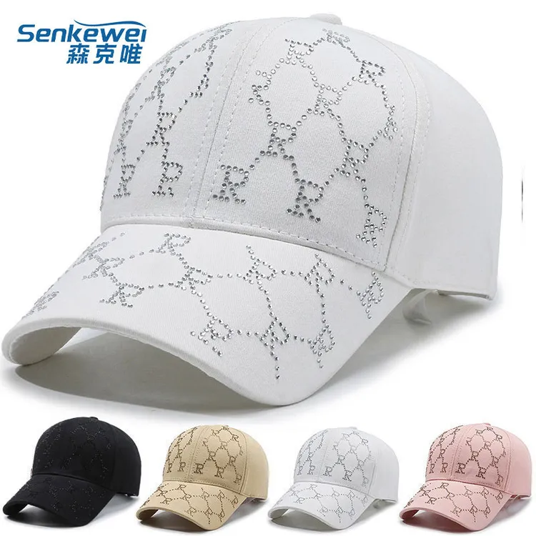 2024新款水钻棒球帽女ins韩版潮百搭圆脸适合帽子春秋出游鸭舌帽