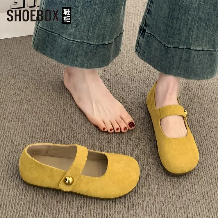 达芙妮集团旗下黄色勃肯鞋女2025新款春夏季单鞋玛丽珍复古豆豆鞋