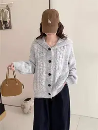 韩系软糯麻花连帽毛衣秋冬新款针织开衫外套宽松慵懒风上衣百搭