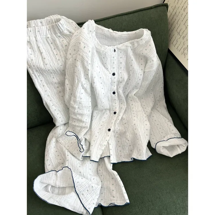 韩系甜美田园风可爱碎花睡衣女春秋新款长袖长裤居家服套装可外穿