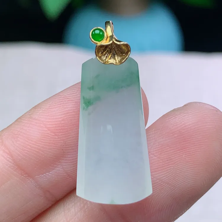 x缅甸天然翡翠A货23.8-12.2-6.2玉石老坑冰种飘花无事牌吊坠冰透