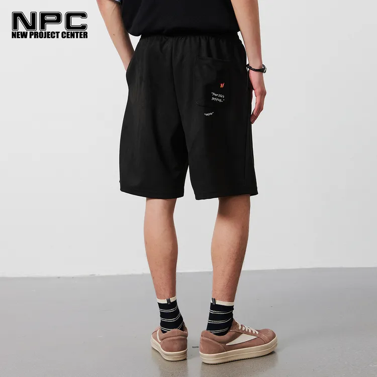 NPC潮牌口袋撞色刺绣麂皮垂感休闲短裤男宽松紧腰透气NP54SR25 J