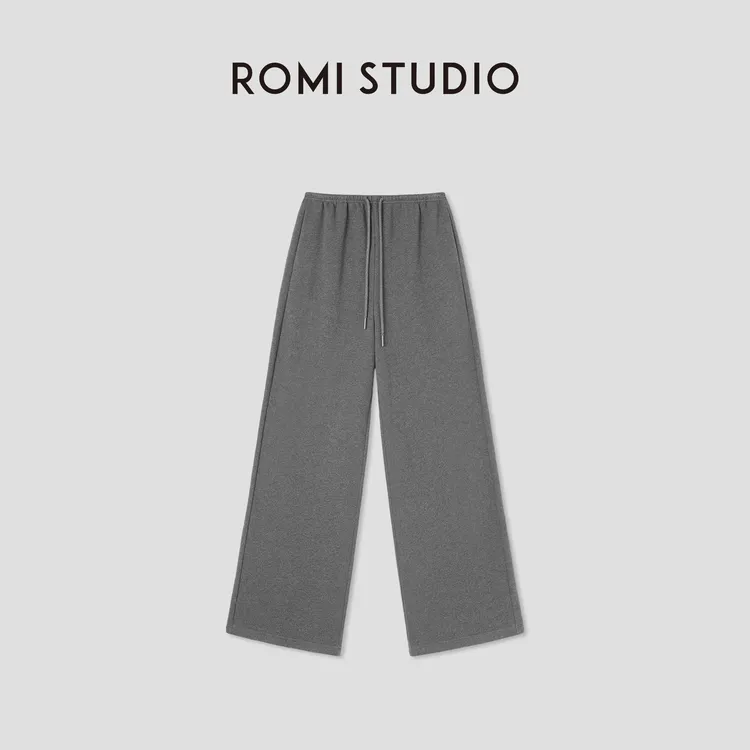 ROMI STUDIO“惬意自在”微磨毛松紧抽绳腰宽松直筒裤 RWCSXM1632
