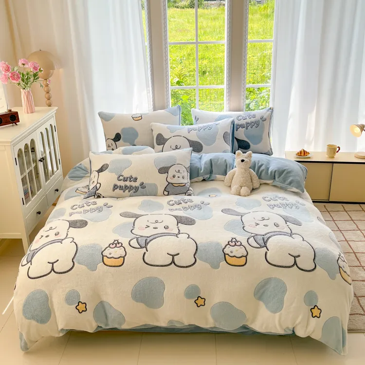 2025新款冬季加厚雪花绒牛奶绒小清新印花床单被套四件套超柔加密