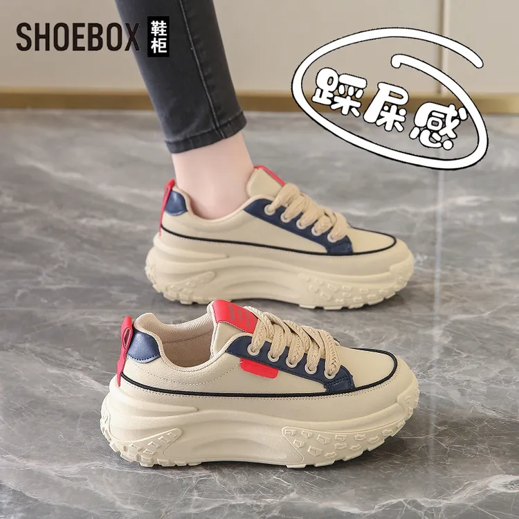 达芙妮集团旗下红色厚底休闲运动鞋女2025秋季爆款百搭轻便小白鞋