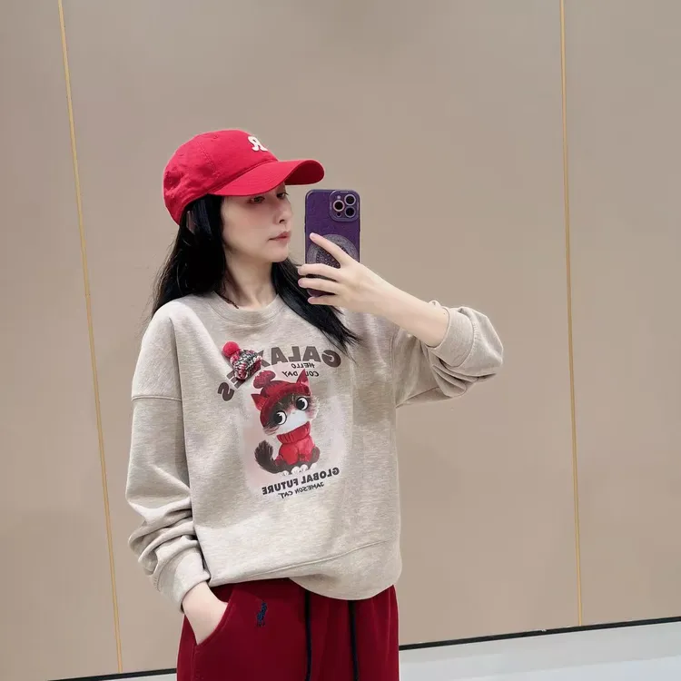 新款加厚落肩卫衣宽松版型511034长袖显瘦洋气时尚百搭休闲