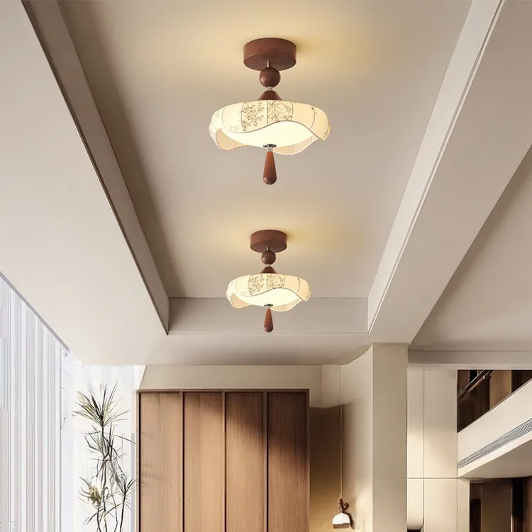 布艺吸顶灯宋氏美学阳台玄关灯新款中古风印花创意设计玄关装饰灯