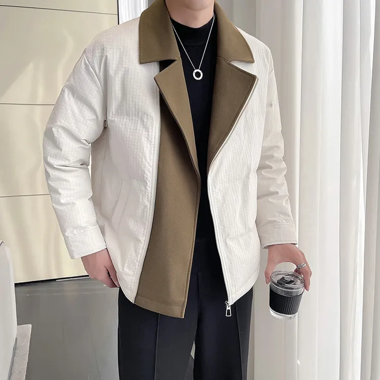 棉衣棉服男士翻领拼接高级感潮流百搭宽松保暖外套时尚简约风上衣