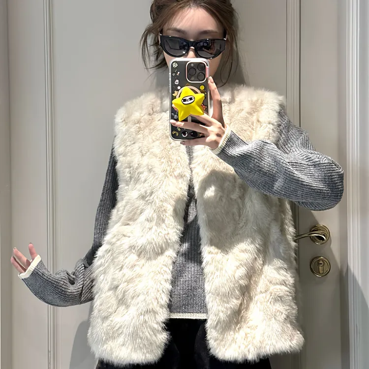 皮毛一体水貂毛毛绒马甲女2025新款秋冬叠穿皮草背心马夹外套加厚