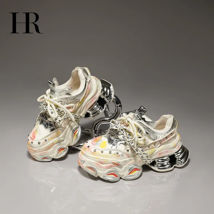 HR/赫莲娜【械梦行吟】真皮涂鸦厚底老爹鞋2025秋季新款原创休闲鞋