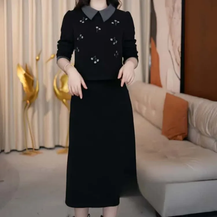 小香风时尚优雅气质2025春秋新款名媛高端轻奢修身显瘦假两件裙子