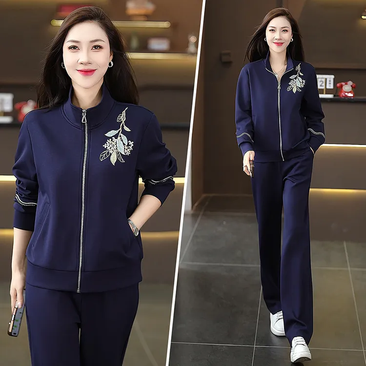秋季运动服套装女春2025新款爆款高级感超火刺绣40减龄穿搭一整套