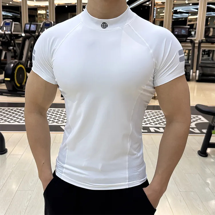 高领紧身衣男冰丝透气弹力速干T恤跑步健身训练短袖休闲百搭上衣