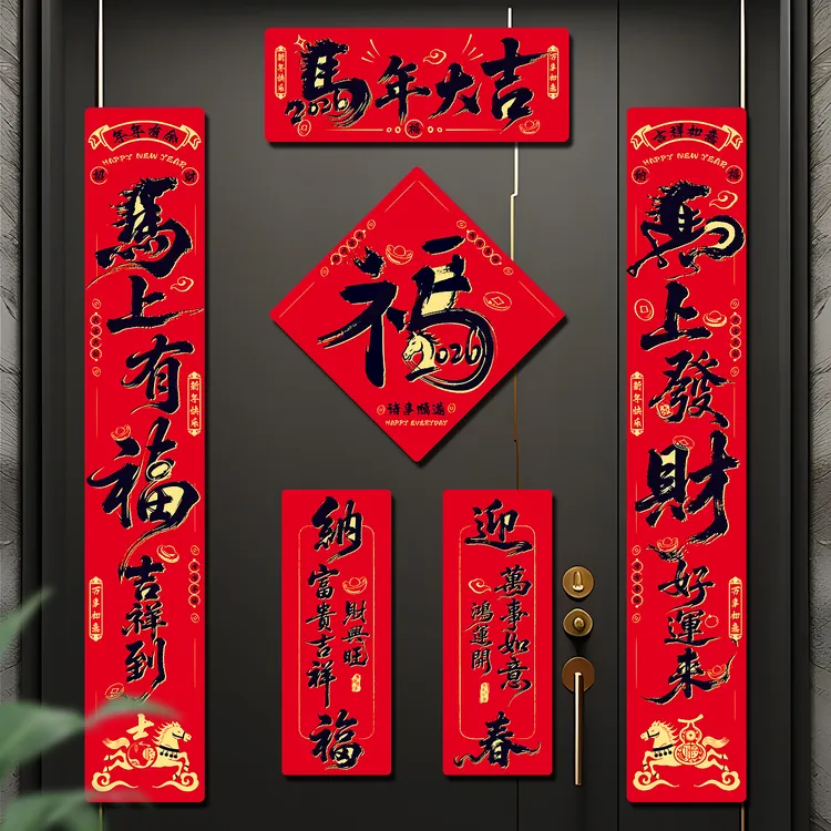 磁吸对联2026马年新款春联新年过年春节装饰品入户大门布置福字贴