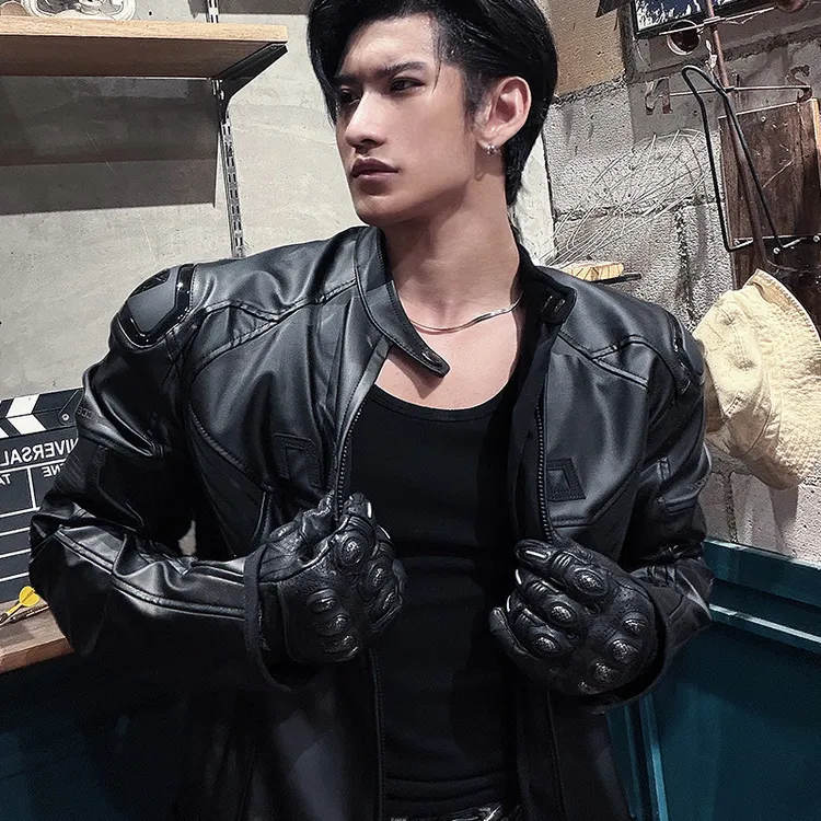 duhan/杜汉2168纯黑摩托车骑行皮衣摩托车骑行服防风防摔耐磨保暖