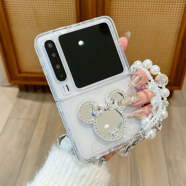适用华为purax手机壳钻石纹米奇镜子pocket2折叠女款透明壳保护套