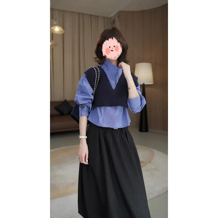 【薇薇绮】高级感针织小马夹搭格子衬衫叠穿上衣2025款小众复古宽松