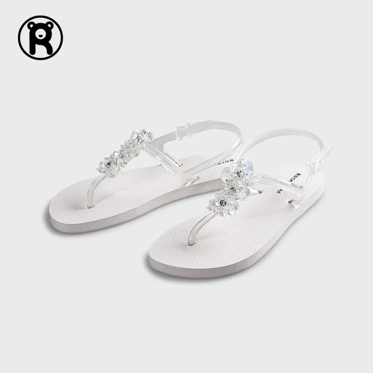 LX17透明凉鞋女夏软底平底时尚水晶鞋果冻鞋沙滩鞋白色夹脚凉鞋女