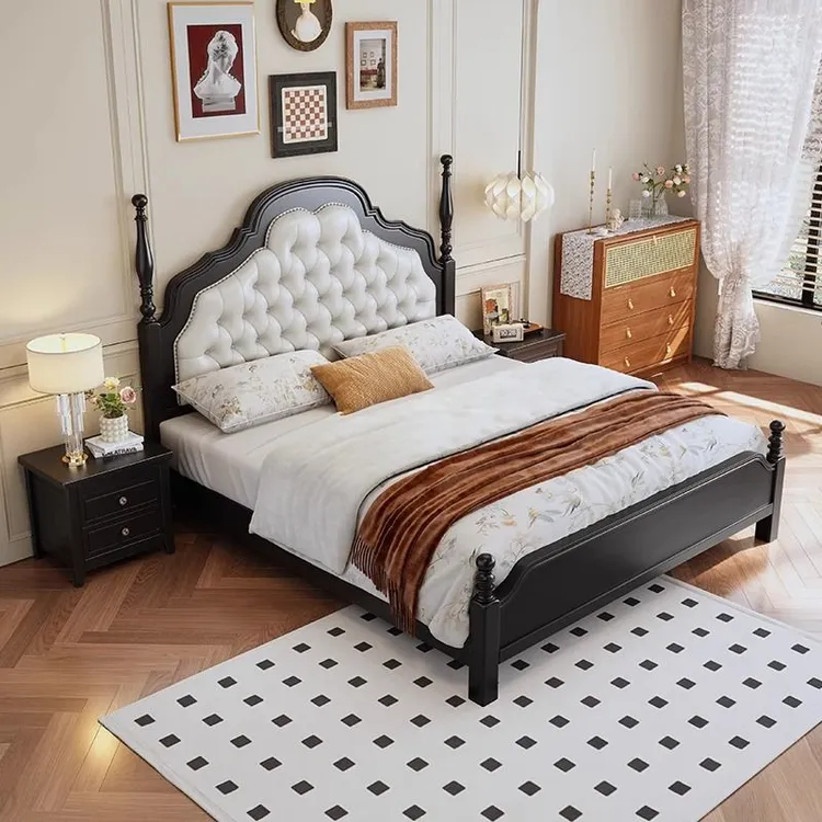 软靠床法式复古全实木轻奢简约涟漪床主卧1.5米1.8米双人床家用