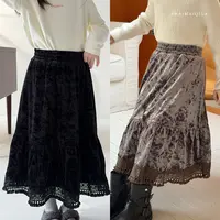 「麦麦秋」【爱丽梦境】钻石绒女中大童冬季复古A字裙丝绒半裙GD2541