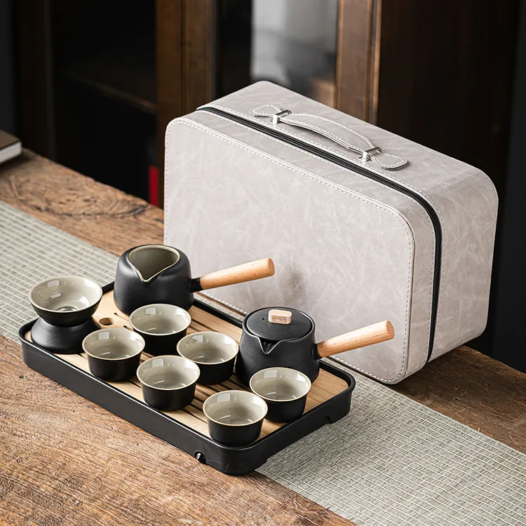 侧把壶壶泡茶杯套装陶瓷茶壶杯子茶盘旅行功夫茶具套装便携式收纳