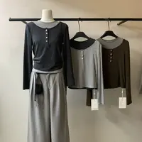C/82898 韩系简约拼色圆领长袖打底+背心真两件套 9-23