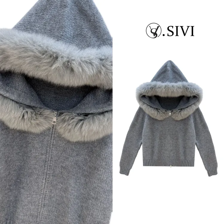 熙薇【绒雪环颈】2025新款秋冬狐狸毛领加厚羊毛帽衫外套H5993