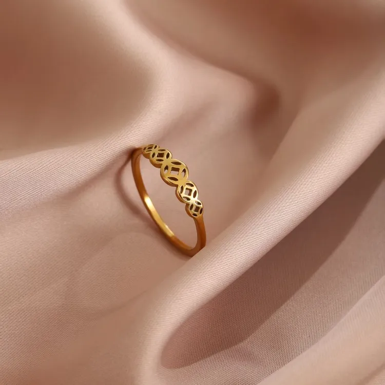 钛钢戒指 钛钢戒指气质女招财钱币金币好运某福同款闺蜜情侣指环