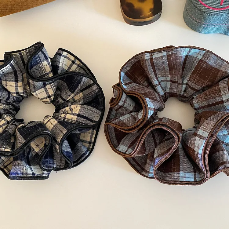 韩系复古经典多层格子发圈发绳韩系少女布艺大肠圈复古头绳发饰