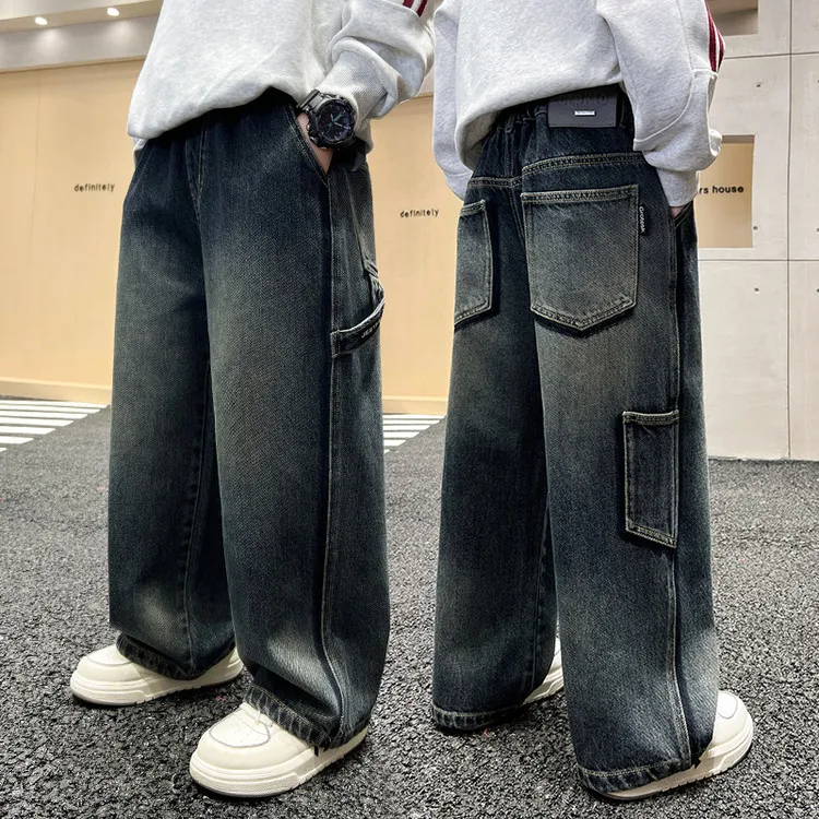 男童春秋款2025新款牛仔裤儿童秋装裤子宽松中大童秋季炸街男孩潮
