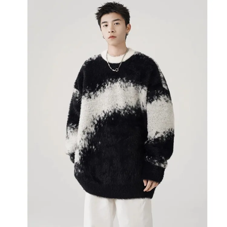 美式复古撞色毛衣男秋高街潮牌情侣针织衫宽松慵懒上衣2025年潮