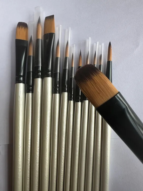 13支银杆黑尾黑管尼龙双色毛油画画笔专用培训机构外贸出口