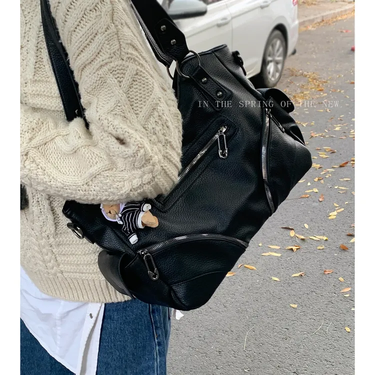 古着机车包包女款爆款2025新款秋冬复古大容量单肩包百搭托特包