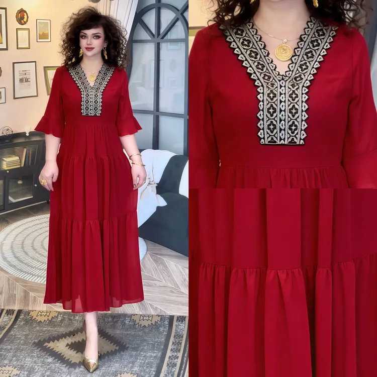 娜孜妮大码辣妈连衣裙 | 民族风花纹显瘦气质连衣裙