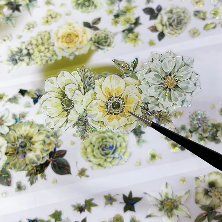 手账胶带“一暮春绘”木皆原创现货拼贴素材pet贝壳光切膜