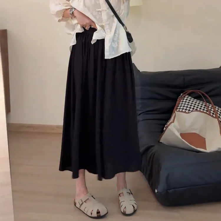 黑色裙裤女夏季薄款大码胖mm宽松显瘦a字半身裙小个子垂感阔腿裤