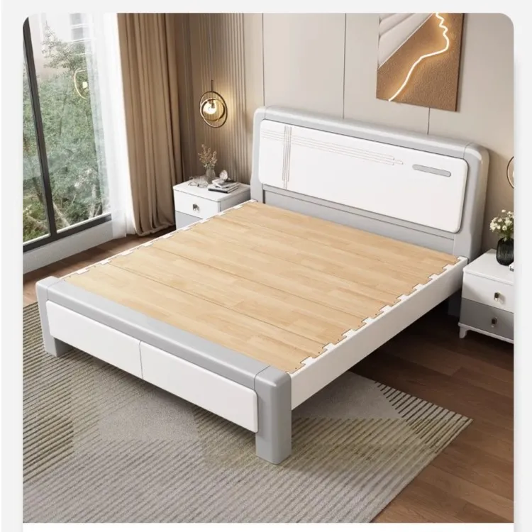 1.5m1.8m现代简约静音榫卯全实木床轻奢白色家用主卧双人床