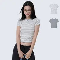 @MMY·柔感亚麻·经典正肩条纹短袖休闲显瘦修身少女感小高腰T恤