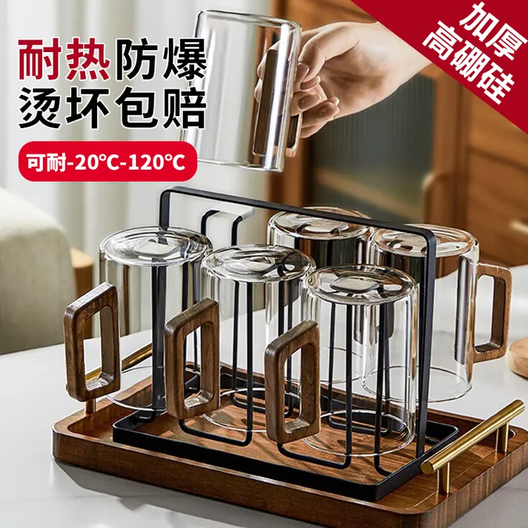 耐高温玻璃杯茶杯男士泡茶专用高硼硅耐热防爆带把手水杯套装家用