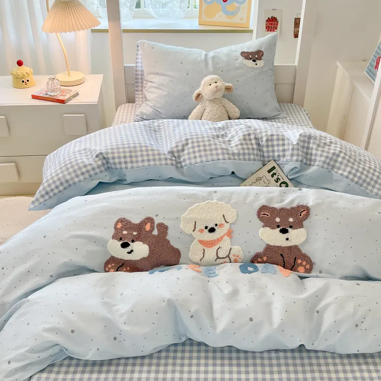 卡通风小糯米们大学生宿舍床品三件套全棉纯棉床单被套床垫六件套
