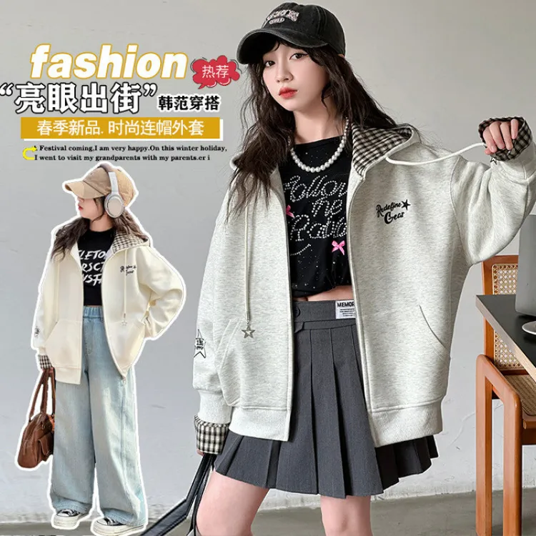 女童秋季卫衣外套2025新款韩版洋气中大童女孩连帽开衫休闲上衣潮