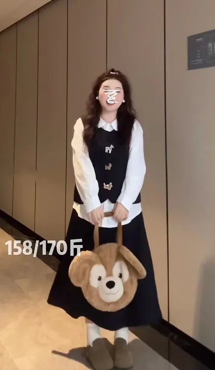 大码秋季娃娃领学院风马甲半身裙衬衫套装法式百搭显瘦三件套