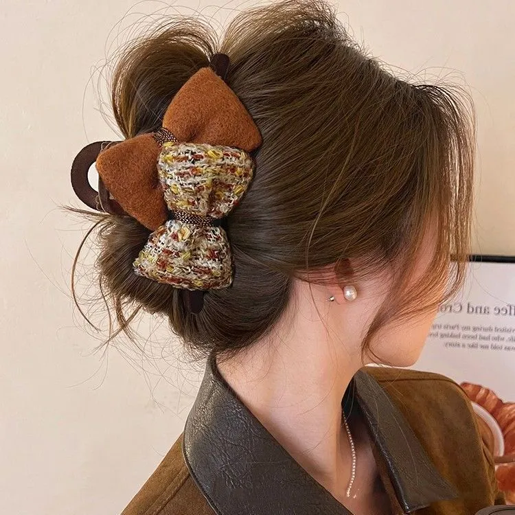 复古双面蝴蝶结抓夹女高级感2025新款鲨鱼夹子发夹后脑勺大号发饰