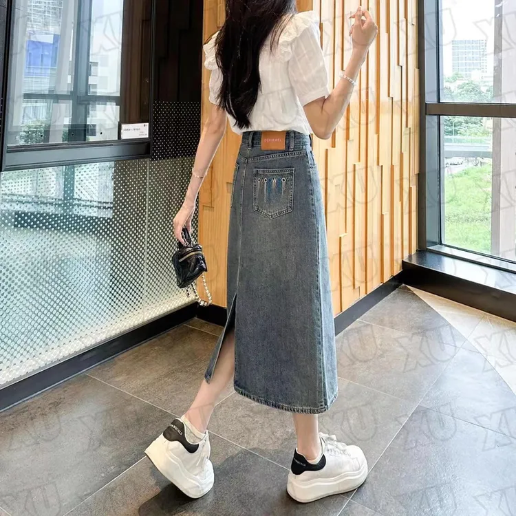 秋季冬季牛仔裙半身裙中小个子中长款显瘦后开叉牛仔裙爆款