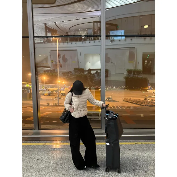 韩系高级感保暖棉服短款时尚休闲外套保暖棉袄高腰休闲垂感阔腿裤