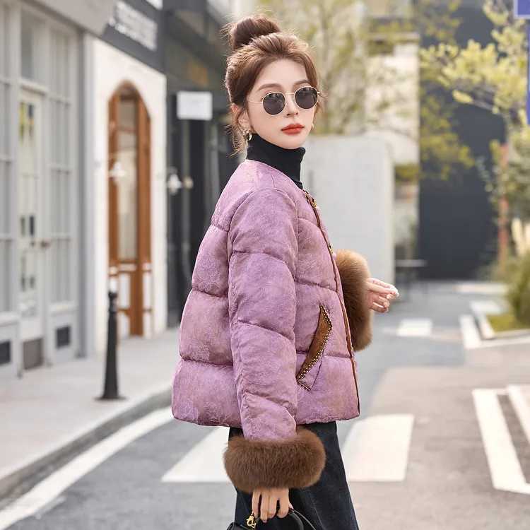 新中式国风提花羽绒服女2025冬季新款短款小个子高级感超好看外套